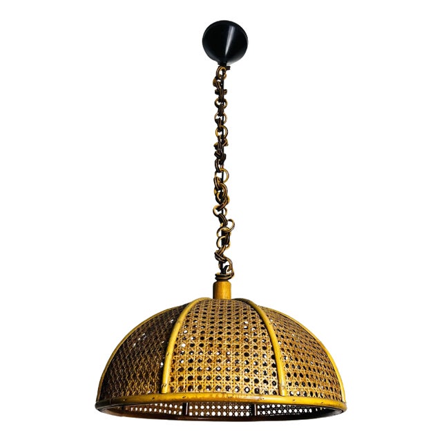 Midcentury Wooden Bamboo Pendant Lamp, Italy, 1960s For Sale