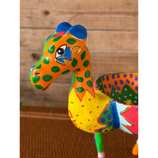Mexican Hand-Painted Alebrije-Style Folk Art Giraffe Planter For Sale - Image 3 of 10