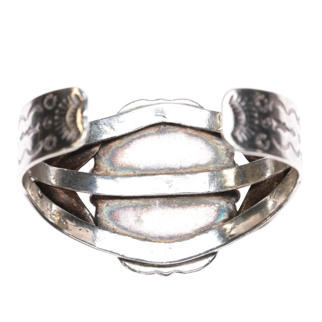 6.25" 40's-50's Fred Harvey style sterling/jasper cuff bracelet For Sale In Austin - Image 6 of 10