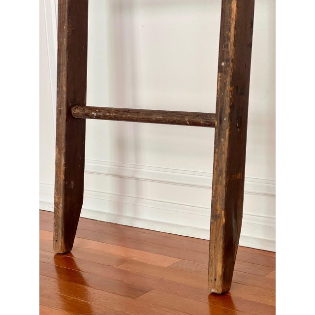 Brown Antique American Rustic Farmstead Wooden Ladder For Sale - Image 8 of 15