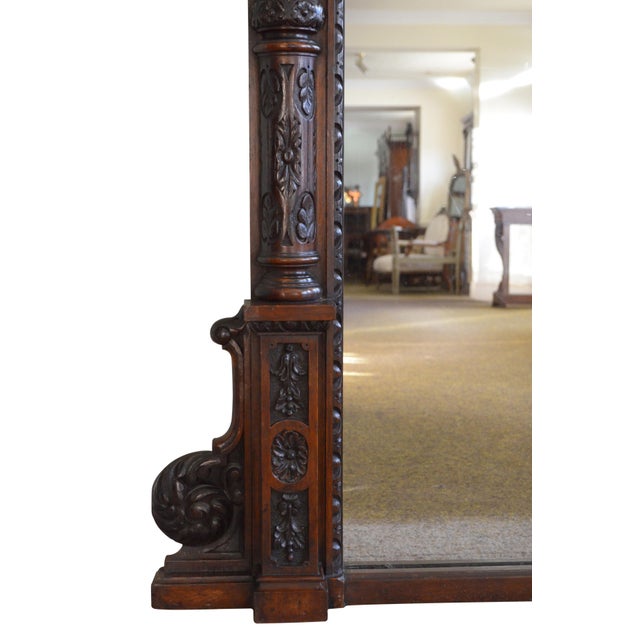 Antique English Oak Mirror with Carved Details, 1880 For Sale - Image 6 of 18