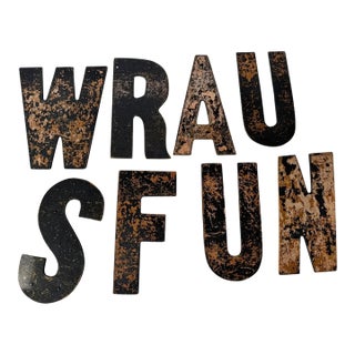 Set of 8 Vintage Distressed Black and Brown Wall Letters For Sale