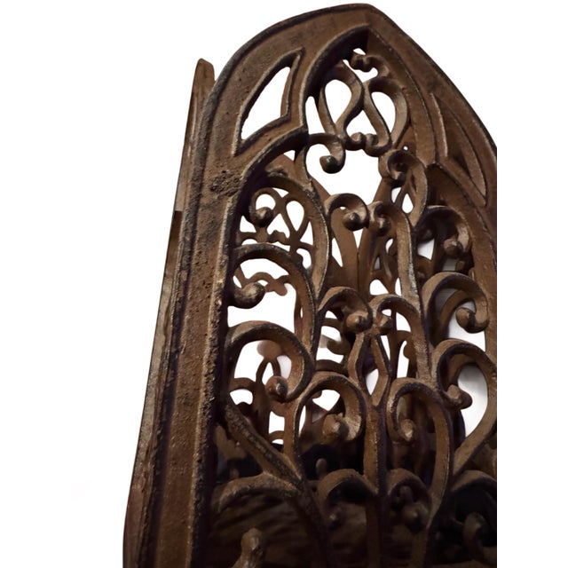 Metal Pair of Heavy Vintage Cast Iron Gothic Cathedral Candle Holders For Sale - Image 7 of 12