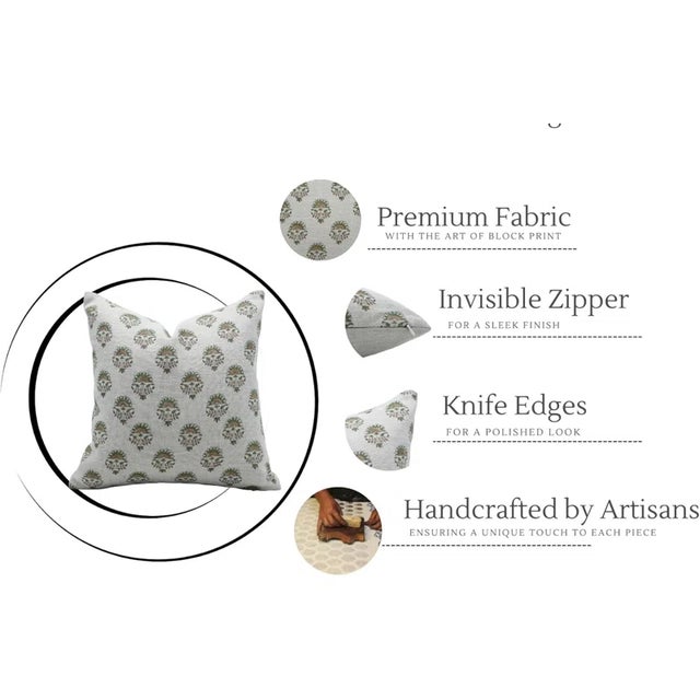 Fabdivine Indian Block Print Cushion Cover 20x20 Inch Thick Linen-Indarjeet For Sale - Image 4 of 4