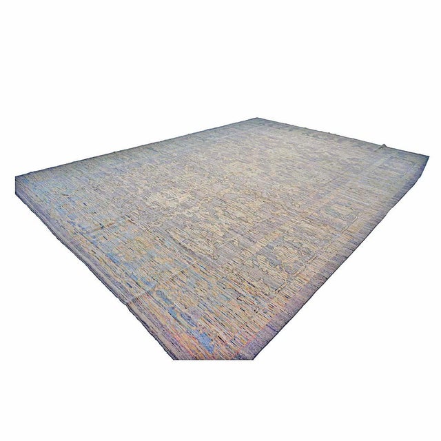 Early 21st Century 21st Century Turkish Oushak Wool 13x19 Slate Blue & Grey Handmade Oversized Area Rug #1144105 For Sale - Image 5 of 11