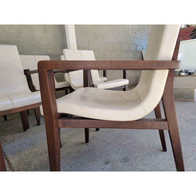 Authentic Holly Hunt "Studio H" Leather Scoop Dining Arm Chairs Set 10 For Sale - Image 11 of 18
