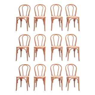 Chairs in Curved Beech Wood and Straw Seat, 1990s, Set of 12 For Sale