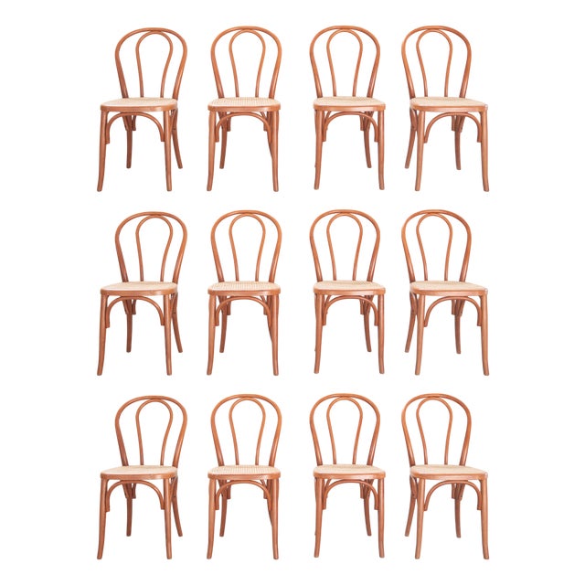 Chairs in Curved Beech Wood and Straw Seat, 1990s, Set of 12 For Sale