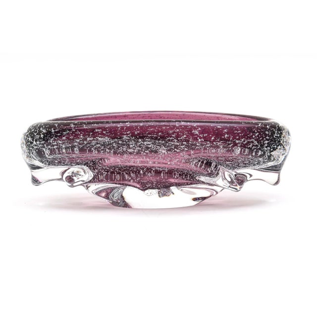Vintage 1960's Murano Seguso Purple Pulegoso Oval Bowl With Bubbles and Clear Appendages For Sale In Miami - Image 6 of 10