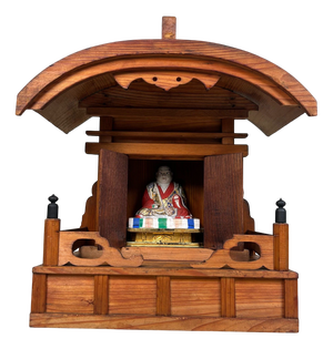 Japanese Wooden Shrine of Kamidana with Monk, 1950s, Set of 2