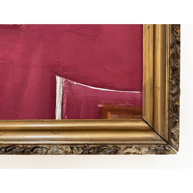 “Fervor” Red Abstract Art in Antique Frame, Transitional Living Room Art by JTS For Sale - Image 9 of 11