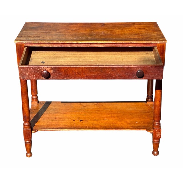 Antique Country Primitive Cherry & Pine Farmhouse Work Table / Server 31” Wide For Sale - Image 4 of 10