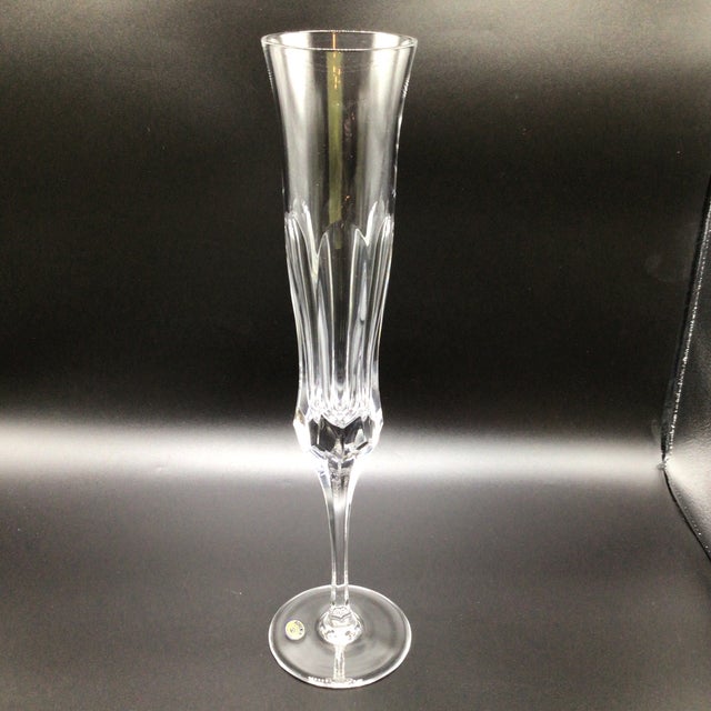 1960s Pair of Very Tall Bohemia Crystal Art Glass Champagne Flutes With Original Box For Sale - Image 5 of 13