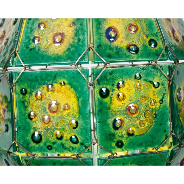 Green Late 20th Century Felipe Derflingher Art Glass Pendant Light Fixture with Green and Yellow Tones For Sale - Image 8 of 12