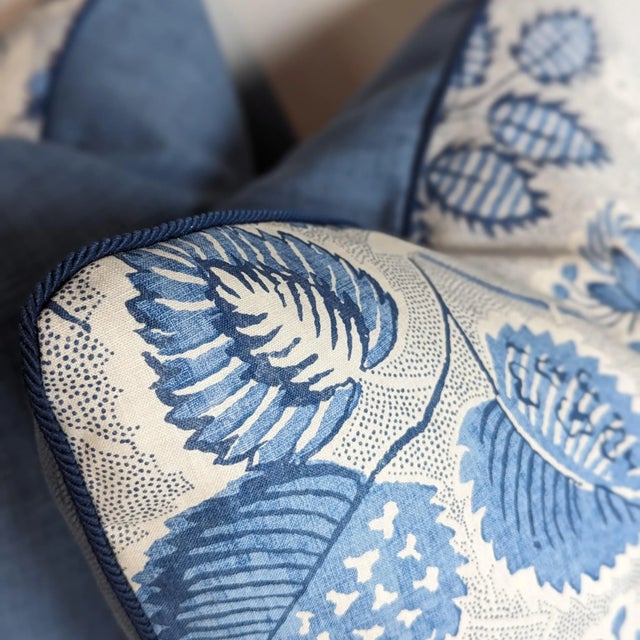 Traditional Thibaut Indienne Hazel Blue Pillows With Navy Cord- Set of 2 For Sale - Image 3 of 6