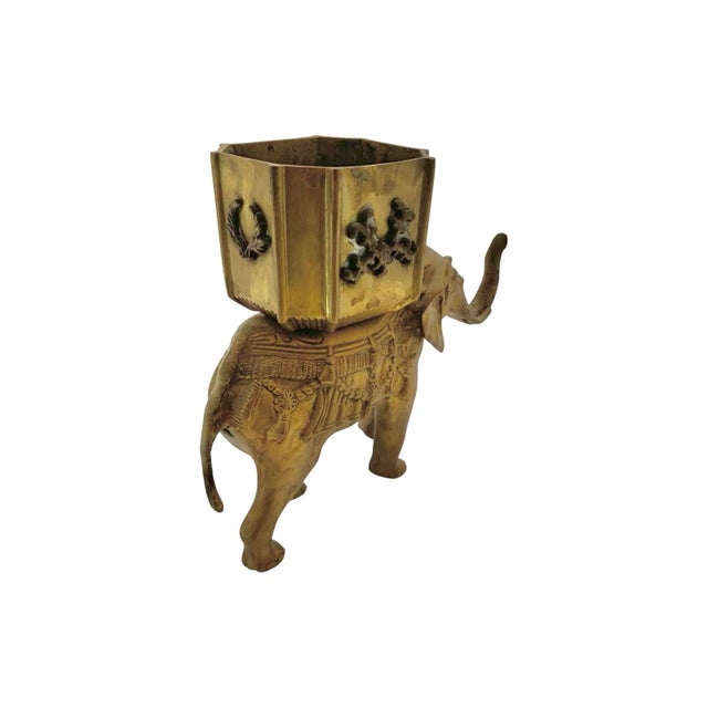 Late 20th Century Late 20th Century Folk Art Heavy Brass Elephant Statue Pair, Indian, 8.5"h For Sale - Image 5 of 10