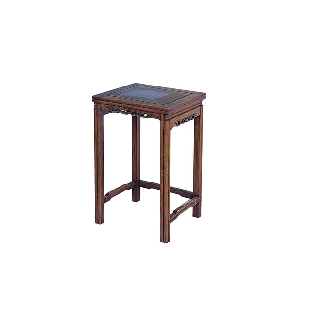 Wood Vintage Oriental Simple Geometric Apron Rectangular Brown Side Table For Sale - Image 7 of 9
