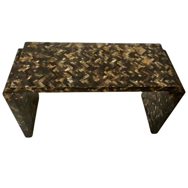 Mid-Century Modern Mid 20th Century Tessellated Horn & Bone Console Table & Large Mirror - Set of 2 For Sale - Image 3 of 12