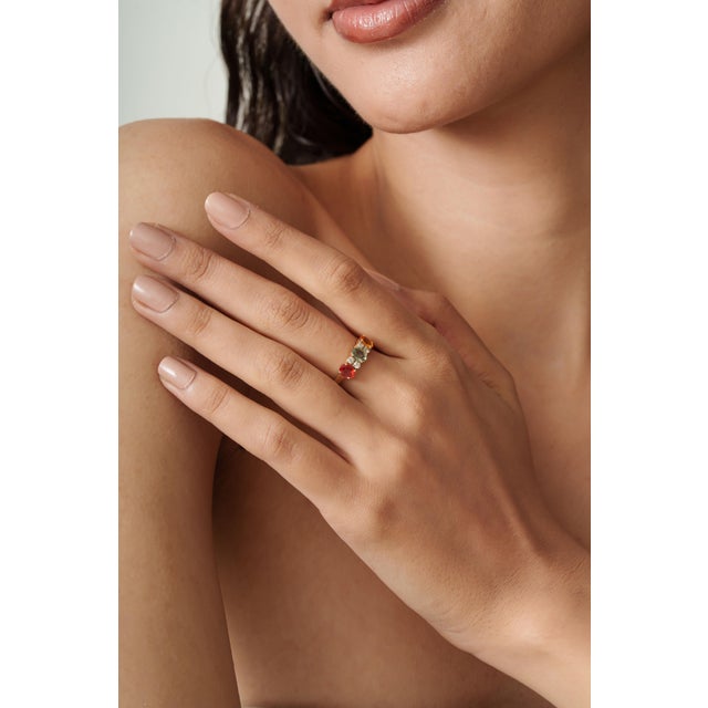 Not Yet Made - Made To Order 1.53 Carat Multi-Sapphire & Diamond Three-Stone Vintage 14k Gold Ring Size 6 For Sale - Image 5 of 17