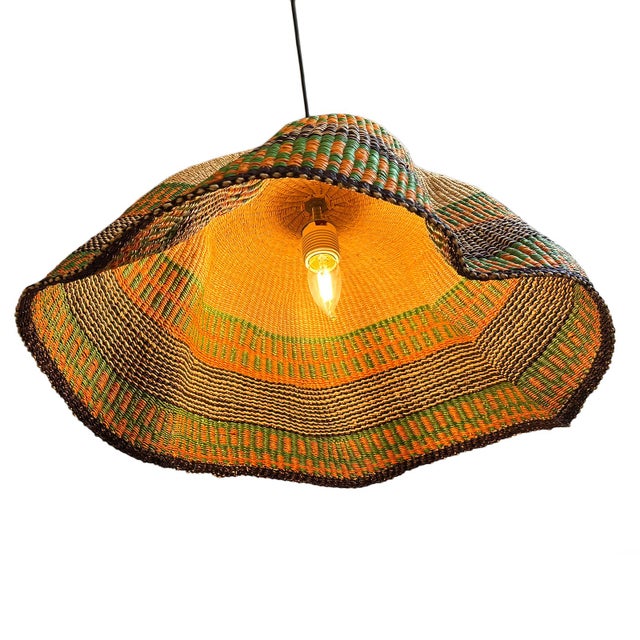 Vintage African Bolga Wave Tribal Basket Pendant Light For Sale - Image 4 of 4