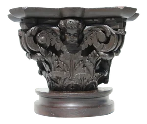 17th Century Baroque Wooden Capital Depicting a Cherub, Portuguese
