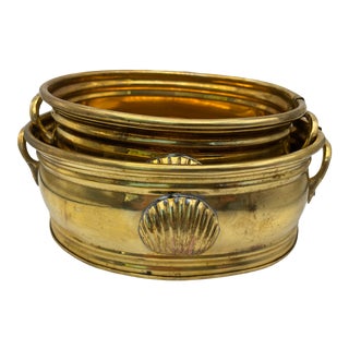 Vintage Brass Scalloped Shell Planters - Pair For Sale