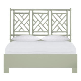 Chippendale Platform Bed Queen, Celery Green For Sale