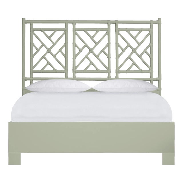 Chippendale Platform Bed Queen, Celery Green For Sale