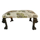 Vintage Petite Foot Stool or Foot Rest With Bronze Finish Lions Head and Paw Legs For Sale