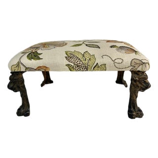 Vintage Petite Foot Stool or Foot Rest With Bronze Finish Lions Head and Paw Legs For Sale