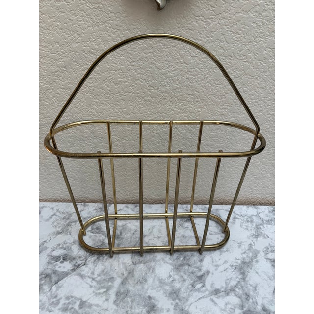 Metal Vintage Brass Magazine Holder Rack or Vessel For Sale - Image 7 of 8