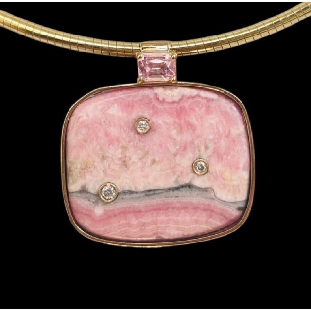 Rhodochrosite Pendant with Pink Spinel & Diamonds Jen Proudman Jewelry Rhodochrosite, Pink Spinel, Diamonds & 14k Gold...