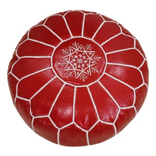 Moroccan Leather Pouf – Handmade Genuine Leather Ottoman, Boho Footstool, Unstuffed Floor Cushion, Artisan Home Décor Accent For Sale