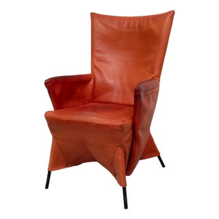 Vintage Orange Leather Skirt Chair by Gerard Van Der Berg, 1980s For Sale