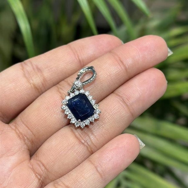 2.57ct Blue Sapphire & Diamond Halo Pendant With Hinged Locking Bail in 14k Gold- A Pair For Sale In New York - Image 6 of 14