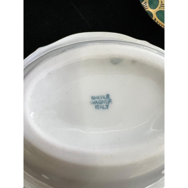 Gold Vintage Sherle Wagner Italian Hand-Painted Chinoiserie 4-Piece Vanity Set - Malachite Green & 24k Gold - Rare Recessed Tp Holder For Sale - Image 8 of 11