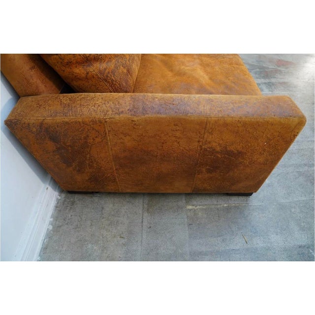 Modern Restoration Hardware Maxwell Luxe Leather Sofa in Orange Distressed Leather For Sale - Image 3 of 6