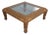 Glass & Carved Wood Square Cocktail Coffee Table For Sale