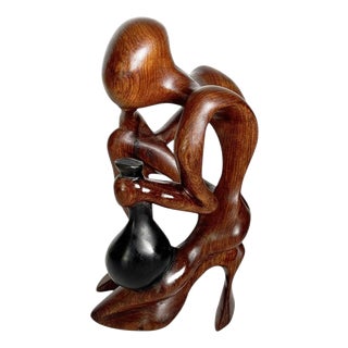 Wooden Sculpture of a Crouching Woman, France, 1970s For Sale