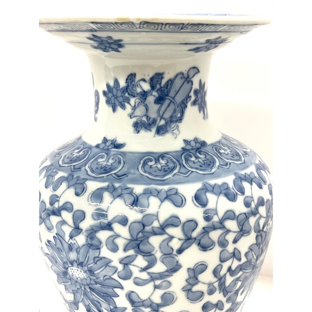 Blue & White Chinese Floral Motif Porcelain Vase For Sale - Image 9 of 9