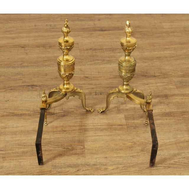 Vintage Neoclassical Style Brass Andirons - A Pair For Sale - Image 4 of 13