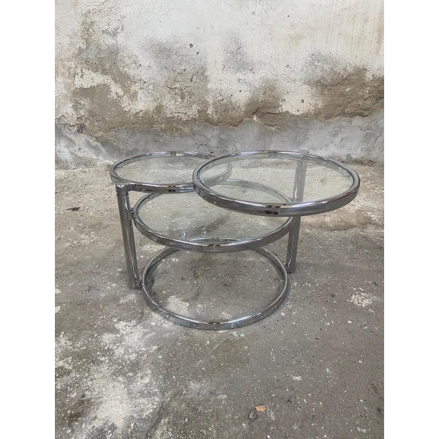 Mid-Century Modern Mid-Century Modern Italian Chrome and Glass Coffee Table with Rotating Tops, 1970s For Sale - Image 3 of 10