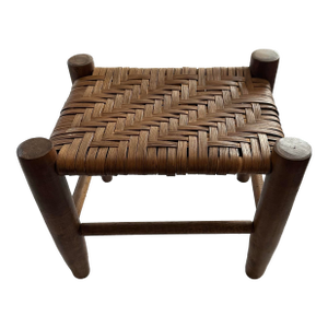Vintage Rustic Woven Wood Stool