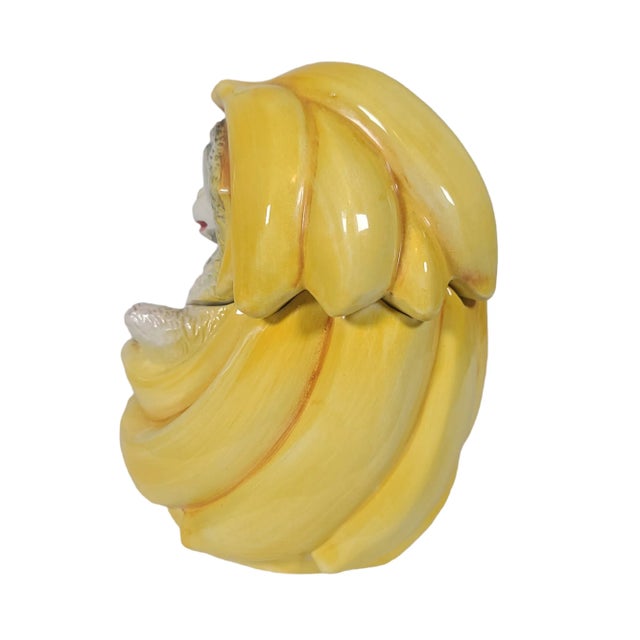 Yellow 1970's Hand Painted Italian Monkey and Banana Cookie Jar For Sale - Image 8 of 12