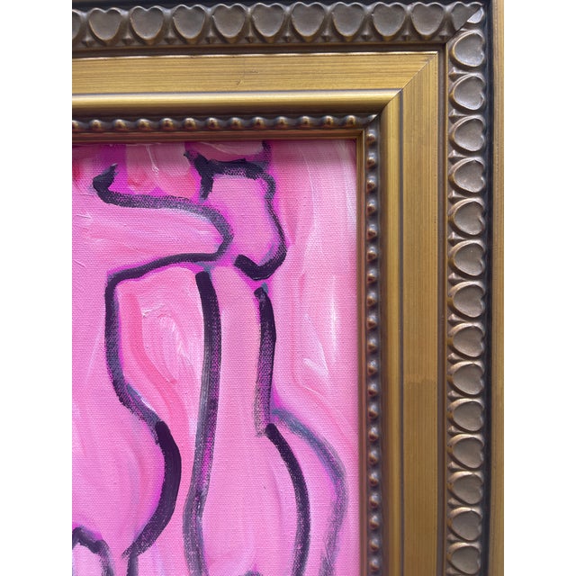 Framed Abstract Equestrian Painting in Pink Medium: Oil on Canvas 8x10” For Sale - Image 4 of 7