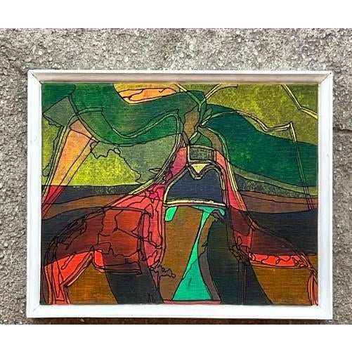 infuse your space with creativity using our Vintage Boho Abstract Original Oil on Canvas. This dynamic piece features bold...