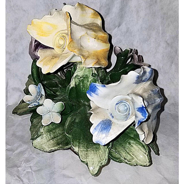 A fun basket of tulips that never need watering, a Capodimante basket of flowers in porcelain, lovely hues of blue, yellow...
