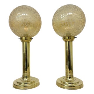 Large Vintage Globe Glass Table Lamps, 1970s, Set of 2 For Sale