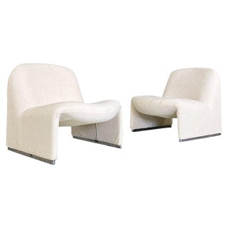 Italian Modern Teddy Fabric Alky Armchairs attributed to G. Piretti, Anonima Castelli, 1970s, Set of 2 For Sale
