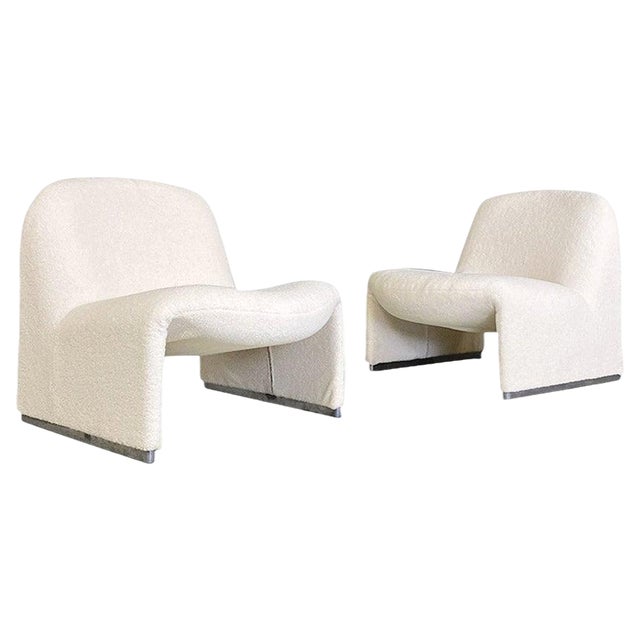 Italian Modern Teddy Fabric Alky Armchairs attributed to G. Piretti, Anonima Castelli, 1970s, Set of 2 For Sale